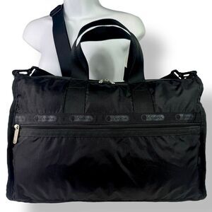 LeSportsac Vintage Weekender Duffle Travel Crossbody Bag Black Nylon 16” x 9”